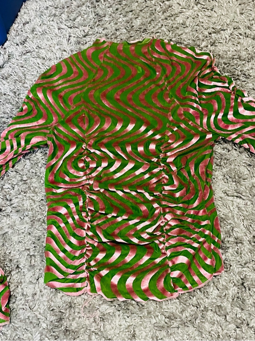 Urban Outfitters Green Pink Velvet Velour Swirl Mock Neck Blouse top stretch M